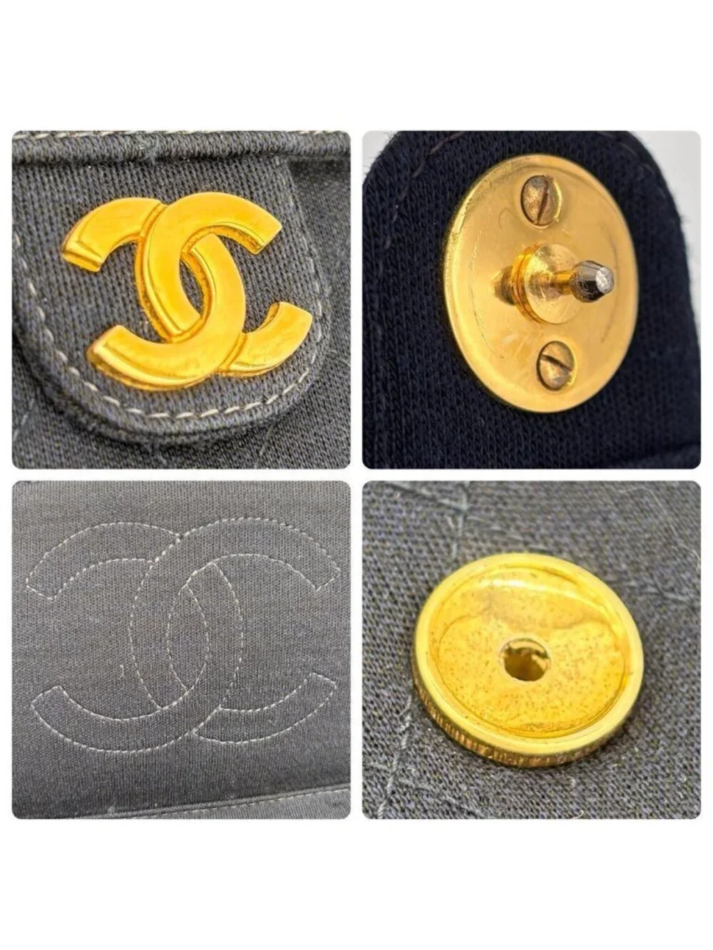 Chanel Quilted Cotton Chain Shoulder Bag Navy Gold